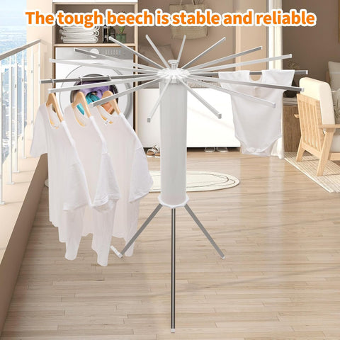 Heavy-Duty Foldable Rotary Clothes Drying Rack Stand with 360° Rotating Arms