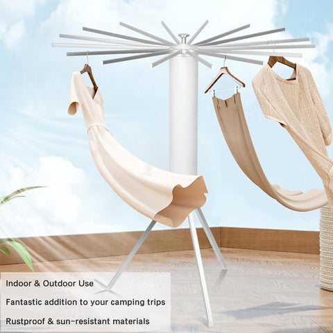 Heavy-Duty Foldable Rotary Clothes Drying Rack Stand with 360° Rotating Arms