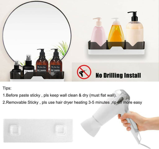 Adhesive Storage Rack, Wall Mounted Plastic Shelf Organizer for Bathroom (pack of 1)